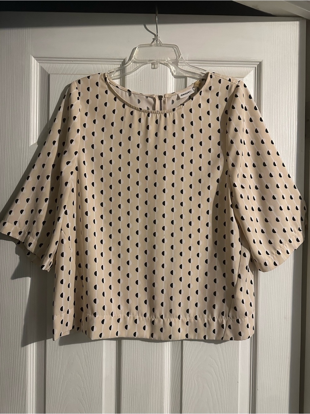 DKNYC Cream Blouse with Black Teardrop Print